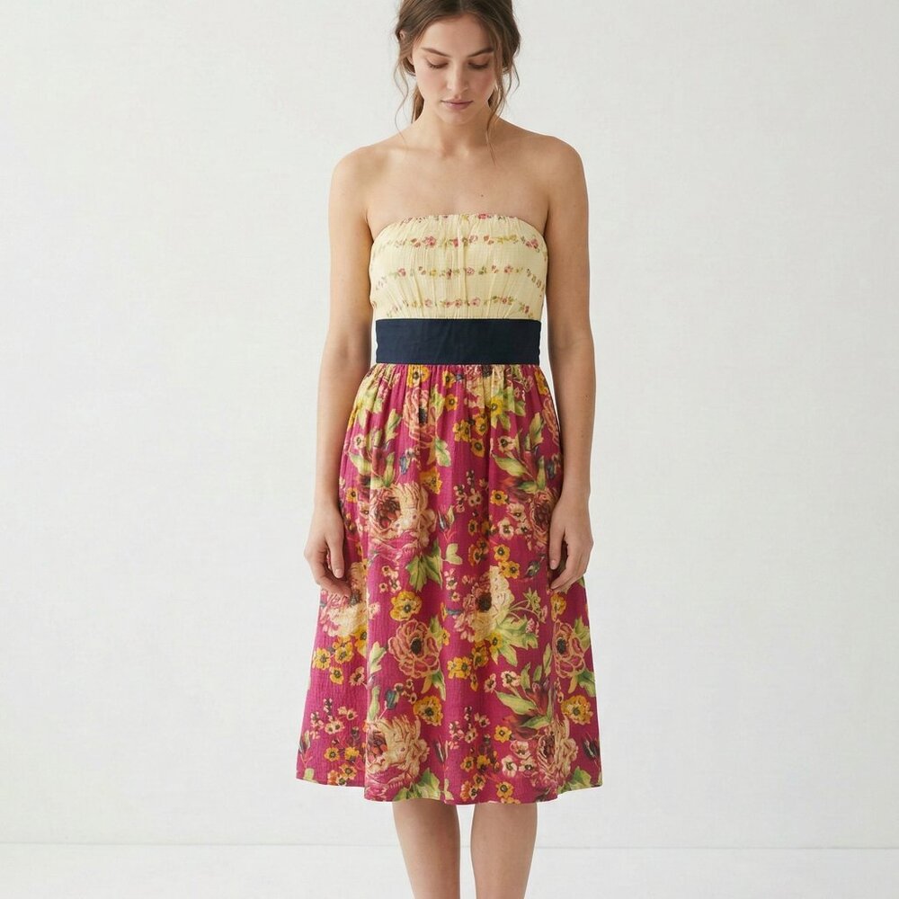 Maeve Dress Pink Yellow Floral Strapless Boho Festival Summer 2
